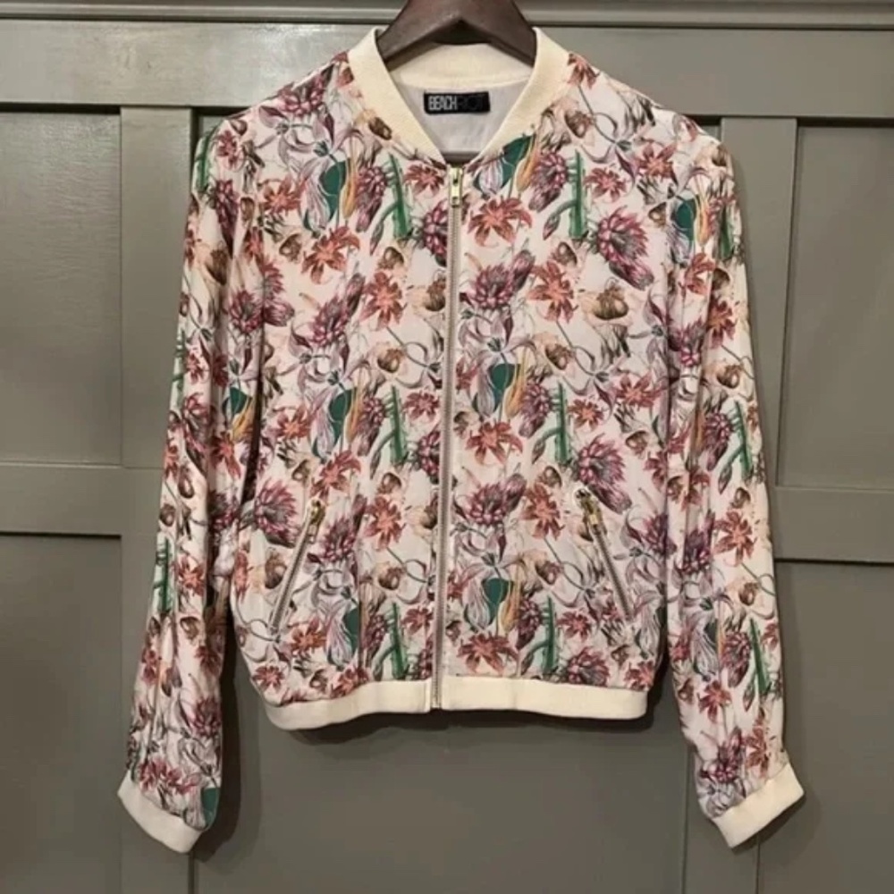 Beach Riot Floral Printed Bomber Jacket Full Zip Size XS